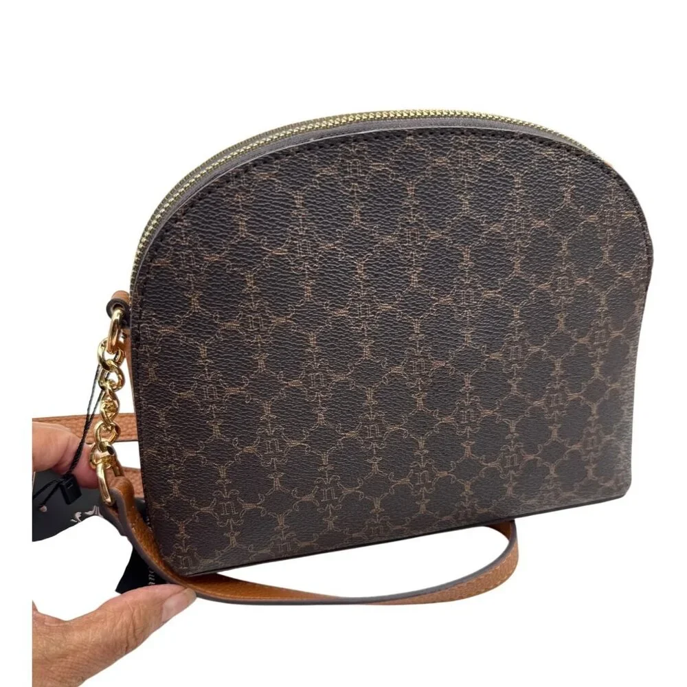 Nanette Lepore Brown Patterned Crossbody Bag Adjustable Strap Gold Hardware